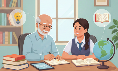 Student studying with a tutor